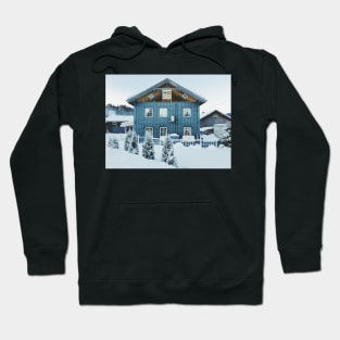 White Christmas - Typical Norwegian Farmhouse With Illuminated Xmas Decoration in Window Hoodie